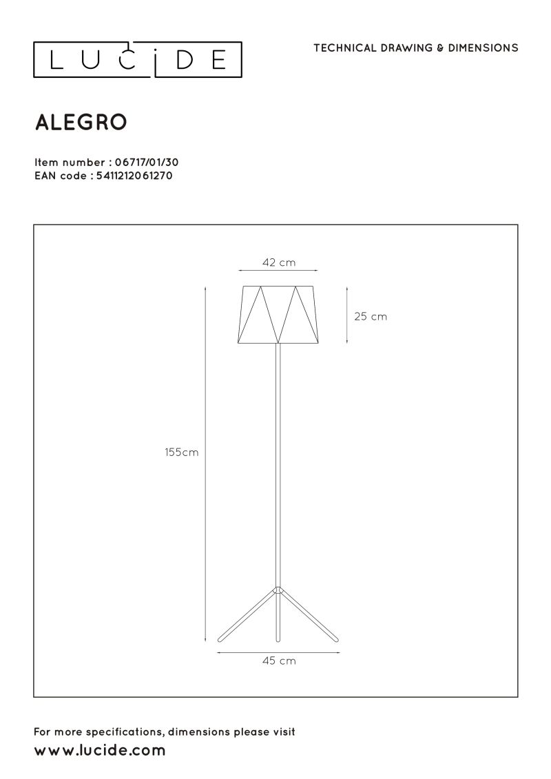 ALEGRO - Stojaca lampa - E27 D42cm H155cm - čierna